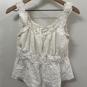 Kirious Los Angeles White Peplum Top – Eyelet and Cinched Design – Medium